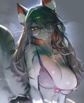  2022 absurd_res anthro big_breasts blush bra breasts brown_body brown_fur brown_hair cleavage clothed clothing domestic_cat eye_through_hair eyewear felid feline felis female female_anthro fur glasses green_eyes hair heterochromia hi_res inner_ear_fluff kemono long_hair looking_at_viewer mammal red_eyes round_glasses solo tight_clothing translucent translucent_hair tuft underwear utterangle whiskers white_body white_fur 