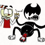  andromorph bendy_and_the_ink_machine bendy_straw bendy_the_dancing_demon birth container cup cuphead_(character) cuphead_(game) demon duo humanoid ink intersex intersex/male labor male maleherm straw video_games 