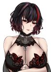  1girl bare_shoulders black_hair breasts collarbone commission cosplay girls&#039;_frontline highres large_breasts multicolored_hair parted_lips red_eyes ripper_(girls&#039;_frontline) sam_desu sangvis_ferri short_hair solo streaked_hair vsk-94_(girls&#039;_frontline) vsk-94_(girls&#039;_frontline)_(cosplay) vsk-94_(night_on_the_silver_bay)_(girls&#039;_frontline) 