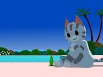  2022 :3 animal_crossing anthro beach beverage blue_sky bottle breasts bush_(disambiguation) canid canine convenient_censorship domestic_cat feet felid feline felis female fur grey_body grey_fur hand_on_knee hand_on_leg lolly_(animal_crossing) looking_away looking_down mammal markings nintendo nonyammychoko nude on_ground outside palm_tree pawpads plant poolside seaside shaded shadow signature simple_eyes sitting sky smile solo striped_body striped_fur striped_markings striped_tail stripes swimming_pool tail_markings tree video_games water white_body white_fur 
