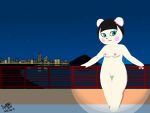  2021 animal_crossing anthro areola black_hair blue_eyes blush breasts building city cityscape female fur genitals hair light looking_at_viewer mammal medium_breasts navel night nintendo nipples nonyammychoko nude outside pekoe_(animal_crossing) pussy shaded signature sky smile solo standing star ursid video_games white_body white_fur wide_hips 