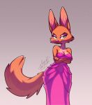  anthro breasts canid canine canis cleavage clothed clothing crossed_arms diane_foxington digital_media_(artwork) dreamworks dress female fox fur green_eyes jewelry looking_at_viewer makeup mammal necklace orange_body orange_fur pink_clothing pink_dress scarlet-spectrum simple_background smile solo standing the_bad_guys 