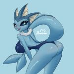  anthro blue_background blue_body blue_eyes blush breasts butt buutymon clothing eeveelution female looking_at_viewer nintendo open_mouth pok&eacute;mon pok&eacute;mon_(species) raised_tail simple_background solo swimwear vaporeon video_games 