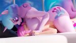  16:9 3d_(artwork) anthro big_breasts big_butt breasts butt digital_media_(artwork) duo female female/female hasbro hi_res huge_breasts huge_butt izzy_moonbow_(mlp) mlp_g5 my_little_pony nipples nude smile sunny_starscout_(mlp) symm widescreen 