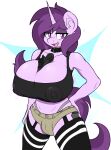  2022 absurd_res anthro big_breasts bodily_fluids bottomwear breasts bulge clothing collar collarbone czu czupone digital_media_(artwork) equid equine fan_character gun gun_in_breasts hair half-closed_eyes hand_on_hip hasbro hi_res horn huge_breasts inner_ear_fluff legwear mammal my_little_pony narrowed_eyes nipple_outline open_mouth open_smile purple_body purple_eyes purple_hair purple_tail ranged_weapon shirt shorts smile solo thick_thighs topwear trans_(lore) trans_woman_(lore) tuft unicorn weapon 