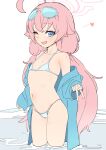  1girl absurdres bikini blue_archive dorontabi heterochromia highres hoshino_(blue_archive) hoshino_yumemi micro_bikini pink_hair swimsuit twintails 