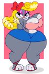  anthro big_breasts black_eyes blonde_hair bottomwear breasts bugs_bunny clothing crop_top crossgender female footwear gloves hair half-closed_eyes handwear hi_res huge_breasts huge_hips huge_thighs lagomorph leporid lipstick looney_tunes makeup mammal midriff moonraige mtf_crossgender multicolored_body narrowed_eyes rabbit sandals shirt skirt smile solo thick_thighs topwear two_tone_body warner_brothers whiskers wide_hips 