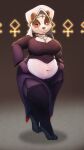  absurd_res anthro belly big_breasts breasts chubby_female clothed clothing female fur giant_panda hi_res legwear lingerie lokpik mammal mother_superior navel nun_outfit simple_background smile solo stockings thick_thighs ursid wide_hips 