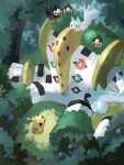  bird bush dated grass highres mokuzou_(moku_ssbu) no_humans outdoors pachirisu pikachu pokemon pokemon_(creature) regigigas sitting starly tree twitter_username 