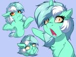  absurd_res amber_eyes equid equine friendship_is_magic frown fur gesture green_body green_fur green_hair hair hasbro hi_res horn looking_at_viewer lyra_heartstrings_(mlp) mammal my_little_pony open_mouth pointing shrug soyjak two_soyjaks_pointing unicorn white_hair witchtaunter 