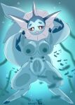  6_breasts absurd_res anthro areola big_breasts blue_areola blue_body breasts bronyant eeveelution female genitals hi_res looking_at_viewer multi_breast navel nintendo nipples open_mouth pok&eacute;mon pok&eacute;mon_(species) pok&eacute;morph purple_eyes pussy solo underwater vaporeon video_games water 