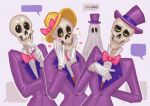  2022 animated_skeleton artist_name blush bone clothed clothing eyes_closed gloves handwear hat headgear headwear male necktie pink_necktie purple_clothing purple_hat purple_headwear purple_suit simple_background sir_skelly_(vkontakte) skeleton solo suit top_hat undead vkontakte white_clothing white_gloves white_handwear xxxiron yellow_clothing yellow_eyes yellow_hat yellow_headwear 