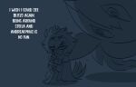  anthro avian bird blue_background crown frown head_wound helluva_boss hi_res male owl owl_demon plant sad scratch simple_background sitting solo stolas_(helluva_boss) teathekook text white_text wounded young 