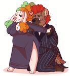  &lt;3 anthro big_breasts big_butt black_clothing black_dress breasts brown_body brown_fur butt canid canine canis chubby_female cleavage clothed clothing domestic_dog dress duo ear_tuft eyewear female frohawk fur fur_markings glasses gomez_addams hair hair_up hand_holding hi_res highlights_(coloring) holding_arm hyaenid hybrid kissing kneeling larger_male love male male/female mammal manna-mint markings monsterbetch morticia_addams mr.hakkai pinstripes poodle showing_leg size_difference smaller_female smile split_color spots spotted_body spotted_fur suit the_addams_family tied_hair tuft ursid white_body white_fur wide_hips 