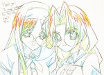  2girls baldr_(series) baldr_force braid breasts collared_shirt color_trace commission commissioner_upload crossover dated glasses hair_behind_ear hairband highres kiiko_2233 long_hair looking_at_viewer medium_breasts multiple_girls muvluv open_mouth portrait round_eyewear sakaki_chizuru segawa_minori shirt skeb_commission smile twin_braids white_background 