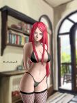  1girl ass bikini blue_eyes blurry blurry_background breasts highres long_hair naruto_(series) non-web_source red_hair ricky4art smile solo standing stomach summer swimsuit thighs thong underwear uzumaki_kushina 