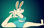  barefoot bottomwear bra clothing feet flexible hi_res lagomorph leporid mammal rabbit shorts split sports_bra underwear 