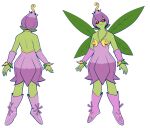  2022 adagio_flores alternate_species arm_warmers armwear bandai_namco bottomwear clothing digimon digimon_(species) elemental_creature elemental_humanoid flora_fauna flower flower_(anatomy) footwear front_view girly green_body green_skin humanoid leaf_wings lillymon magnetiorchid male model_sheet no_pupils pink_eyes plant plant_humanoid purple_bottomwear purple_clothing purple_skirt rear_view shoes simple_background skirt solo white_background 