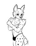  absurd_res anthro black_and_white bulge clothing crossed_arms felid feline fur hi_res inner_ear_fluff looking_at_viewer lynx male mammal monochrome solo spoogiehowl spots spotted_body spotted_fur tuft underwear 
