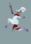  absurd_res amputee blood blood_splatter bodily_fluids corpse crowskull death decapitation disability female gore hi_res hooves kindred_(lol) lamb_(lol) league_of_legends melee_weapon riot_games served_head simple_background snuff solo sword tongue tongue_out video_games weapon wounded 