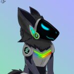  2022 anthro arya_protogen black_body black_fur clear_sky digital_media_(artwork) female female/female fur fur_markings happy hi_res machine male male/female markings multicolored_body protogen protogen_visor rainbow_body simple_background smile solo sparktra12 