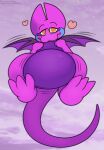  absurd_res ambiguous_gender anthro bakura_(kitty_pride) belly big_belly chiropteran digital_media_(artwork) foxball happy hi_res kitty_pride lying mammal membrane_(anatomy) membranous_wings nude on_front overweight simple_background smile solo wings 