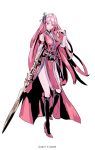  1girl artist_request character_request detached_collar detached_sleeves dress expressionless full_body hair_ornament high_heels long_hair official_art phantom_blade_(game) pink_dress pink_eyes pink_hair sash second-party_source solo sprite_art thighhighs weapon white_background 