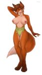  2022 absurd_res anthro areola big_breasts blue_eyes breasts brown_hair brown_nose canid canine clothing digital_drawing_(artwork) digital_media_(artwork) female fluffy fluffy_tail fox fur gikaa gloves_(marking) hair hi_res huge_breasts mammal markings nipples orange_body orange_fur shaded simple_background solo swimwear 