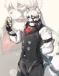  2022 anthro black_bottomwear black_clothing black_topwear bottomwear canid canine canis clock clothing finger_ring fur hand_behind_back hi_res hoshimi_l2 male mammal pants solo stopwatch topwear video_games von_lycaon waiter_suit watch white_body white_fur wolf zenless_zone_zero zoom_layer 