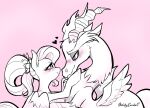  &lt;3 accessory blush chimera discord_(mlp) draconequus duo equid equine eye_contact feathered_wings feathers female feral flower flower_in_hair fluttershy_(mlp) friendship_is_magic hair hair_accessory hasbro hi_res hooves horn looking_at_another male mammal monochrome my_little_pony pegasus plant simple_background sketchygarden smile wings 