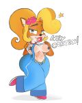  activision anthro big_breasts breasts clothing coco_bandicoot crabtopus crash_bandicoot_(series) doctor_neo_cortex female footwear navel overalls shoes solo talking_to_another thick_thighs video_games wide_hips 
