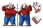  anthro beagle bittenhard blue_bottomwear blue_clothing blue_jeans blue_pants bottomwear breasts brown_ears canid canine canis chubby_female clothing denim denim_clothing domestic_dog female flexing hand_on_hip hi_res hunting_dog jeans mammal model_sheet open_mouth pants paws roxy_(pongodecky) scent_hound side_boob solo sweater thick_thighs topwear 