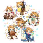  1boy :3 ? age_regression america_(hetalia) american_flag animal_costume artist_name axis_powers_hetalia ball blonde_hair blue_eyes bone bow bow_choker can cat_boy chibi eating food glasses heart holding holding_ball kemonomimi_mode lion_boy lion_costume littleb623 male_focus meat mini_flag multiple_persona official_alternate_costume paw_pose red_bow spoken_question_mark star_(symbol) stocks tuna yarn yarn_ball younger 