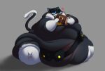  &lt;3 anthro atlus bandanna belly belly_overhang belt_pouch big_belly big_butt black_body black_fur blue_eyes blush burger butt chubby_cheeks domestic_cat double_chin draggintoucan eating fat_rolls felid feline felis food full-length_portrait fur half-closed_eyes huge_butt huge_thighs hyper hyper_butt kerchief looking_back male mammal megami_tensei megami_tensei_persona moobs morbidly_obese morgana_(persona) narrowed_eyes obese overweight portrait simple_background sitting solo thick_thighs video_games white_body white_fur wide_hips 