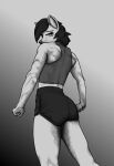  absurd_res anthro athletic athletic_female butt canid canine female fox gym_clothing hatjosuke8 hi_res humanoid mammal monochrome muscular muscular_female solo 
