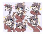  alyx_(alyxalyx) angry anthro blue_eyes braided_hair bunnyducky clothed clothing collar domestic_cat eyes_closed felid feline felis female gesture hair heterochromia mammal nya_pose one_eye_closed open_mouth orange_eyes sketch_page solo tongue tongue_out v_sign waving wink 