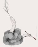  4_fingers alien all_tomorrows cigarette_holder clothing epsilongruis fingers genetically_modified hi_res monochrome one_hand posthuman reptile scalie signature simple_background smoking snake snake_person_(all_tomorrows) tail_hand unusual_anatomy unusual_tail 