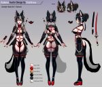  +_+ 1girl animal_ears armor ass breast_curtain breast_curtains breasts cleavage clickdraws highres indie_virtual_youtuber japanese_armor katana large_breasts open_mouth reference_sheet revealing_clothes self_upload shibari shibari_over_clothes sideboob simple_background skunk_ears skunk_tail smile sword virtual_youtuber weapon 