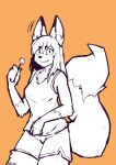  absurd_res anthro bottomwear breasts canid canine clothed clothing color_fox dipstick_tail eyebrows female fox fully_clothed fur fur_tuft gloves_(marking) hair hi_res looking_at_viewer mammal markings shorts sleeveless_shirt solo tail_markings topwear tuft 