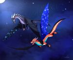  dragon draven_(dravendergen) duo female feral flying happy hybrid male male/female moonwatcher_(wof) mudwing_(wof) nightwing_(wof) queenkopa seawing_(wof) wings_of_fire 