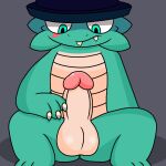  anthro balls claws clothing digital_media_(artwork) friday_night_funkin&#039; genitals hat headgear headwear hi_res lizard looking_at_genitalia looking_at_penis lyncario male mammal nude otos_(popcorn_mod) penis penis_focus reptile scalie simple_background solo 