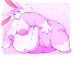  &lt;3 anthro areola belly big_belly big_breasts blue_eyes blush breasts fat_rolls female full-length_portrait fur hair hands_on_thighs hi_res huge_breasts huge_thighs lagomorph leporid looking_at_viewer love_handles lying mammal multicolored_hair navel nipples nude obese on_side overweight pink_areola pink_body pink_fur pink_hair pink_nipples portrait rabbit radiowave simple_background smile solo thick_thighs white_body white_fur white_hair wide_hips 