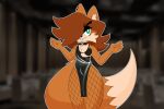  absurd_res anthro bra brown_hair canid canine canis choker clothing copper_(copperthejackal) copperthejackal dress ear_piercing fishnet fishnet_legwear fur girly green_eyes hair hi_res inner_ear_fluff jackal jewelry legwear male mammal necklace orange_body orange_fur piercing solo tuft underwear 