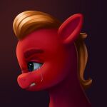  2022 angry bodily_fluids clenched_teeth crying digital_media_(artwork) earth_pony equid equine eyebrows feral green_eyes hasbro headshot_portrait horse malarkey_(artist) male mammal mane mlp_g5 my_little_pony pony portrait red_body sad solo sprout_cloverleaf_(mlp) tears teeth thick_eyebrows 