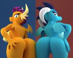  anthro argos90 butt dragon duo female female/female friendship_is_magic genitals hi_res my_little_pony princess_ember_(mlp) pussy smolder_(mlp) 