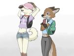  anthro athletic backpack bottomwear brown_eyes canid canine canis clothed clothing collar crop_top curvy_figure cutoffs denim denim_clothing domestic_dog duo ear_piercing erect_nipples facial_piercing female fox genitals gloves_(marking) hat headgear headwear hi_res hourglass_figure husky kyli_(character) leg_markings leggings legwear mammal markings multicolored_body navel navel_piercing nipples nordic_sled_dog nose_piercing nose_ring penis piercing poking_out punk revealing_(disambiguation) ring_piercing school scuty_(artist) shirt shorts skimpy skinny slim socks_(marking) spitz student teasing teenager topwear tuft wide_hips young 