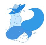  &lt;3 anon anthro blue_and_white blue_body blush bodily_fluids breasts canid canine claws clothed clothing duo facesitting female fox hat headgear headwear hi_res hoodie kali_(kilinah) kili_(kilinah) kilinah male male/female mammal monochrome simple_background sweater topwear turtleneck white_background 