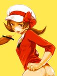  after_sex ass bad_id bad_pixiv_id bottomless bow brown_eyes brown_hair cabbie_hat censored covered_nipples cum cum_in_mouth cum_on_ass cum_string fellatio flat_chest hat hat_ribbon highres kotone_(pokemon) looking_back no_panties oral penis pokemon pokemon_(game) pokemon_hgss red_ribbon ribbon saliva saliva_trail solo_focus tears toudou_charo yellow_background 