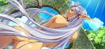  ass back braid censored cloud day dragon_knight_4 dutch_angle elf from_behind game_cg hair_ribbon leaf light_rays long_hair looking_back marlene mosaic_censoring non-web_source nude outdoors pointy_ears pussy ribbon side_braid silver_hair sky smile solo sunbeam sunlight takei_masaki very_long_hair wet 