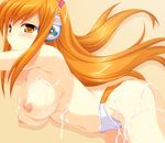  beatmania beatmania_iidx blush breasts cum cum_on_body cum_on_breasts cum_on_upper_body hanging_breasts headset highleg huge_breasts kinoshita_ichi long_hair nipples nude orange_(color) orange_hair panties sad solo umegiri_iroha underwear 